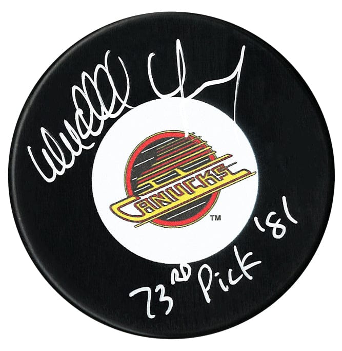 Wendell Young Autographed Vancouver Canucks Draft Inscribed Puck CoJo Sport Collectables Inc.