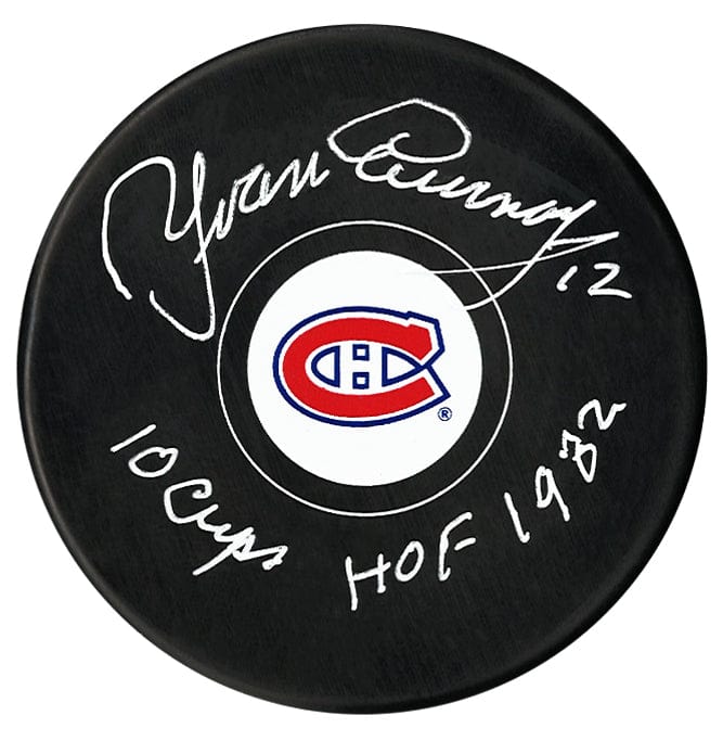 Yvan Cournoyer Autographed Montreal Canadiens 10 Cups & HOF Dual Inscribed Puck CoJo Sport Collectables Inc.