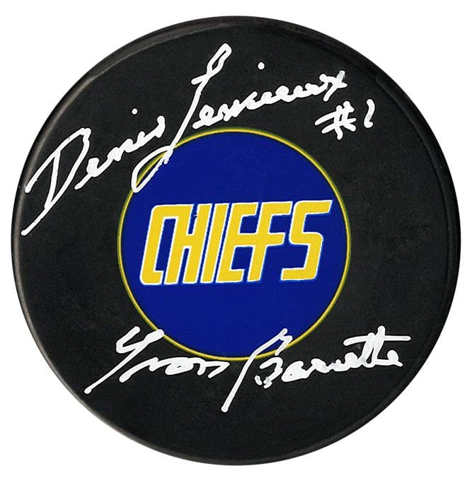 Yvon Barrette Denis Lemieux Autographed Charlestown Chiefs Puck CoJo Sport Collectables Inc.