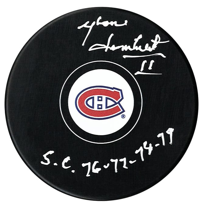 Yvon Lambert Autographed Montreal Canadiens Stanley Cups Inscribed Puck CoJo Sport Collectables Inc.
